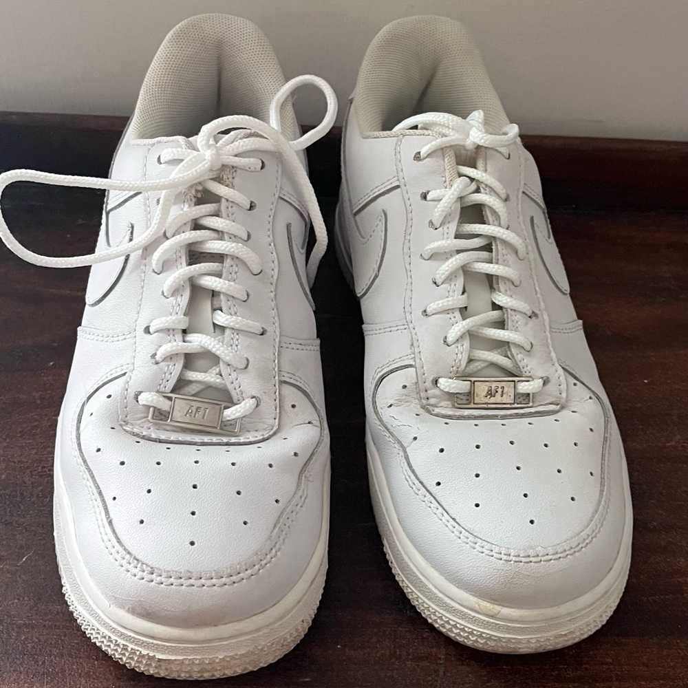White Women’s Leather Air Force One Sneakers - Classic Low-Top Style Size 8